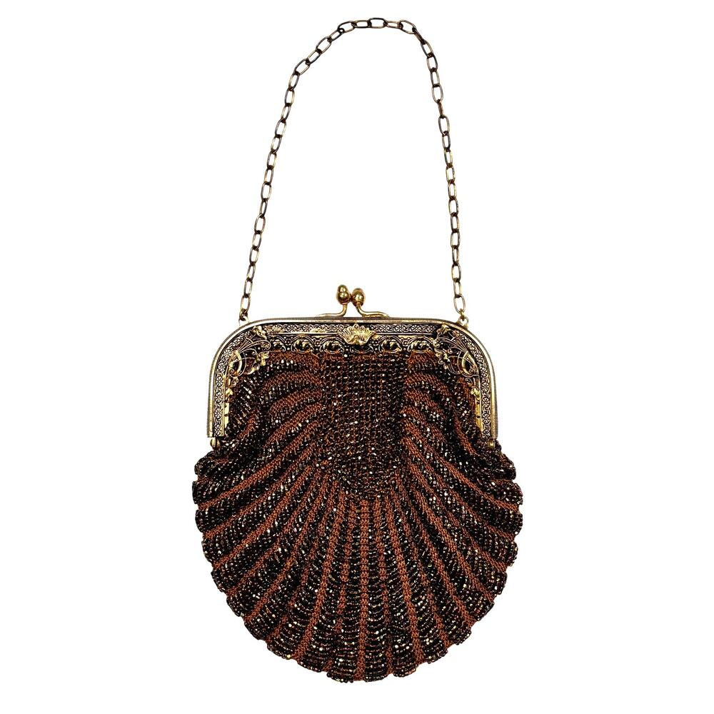 Antique 1920s Art Deco Beaded Purse Glass Seed Beads Metal Frame Flapper Bag 20s